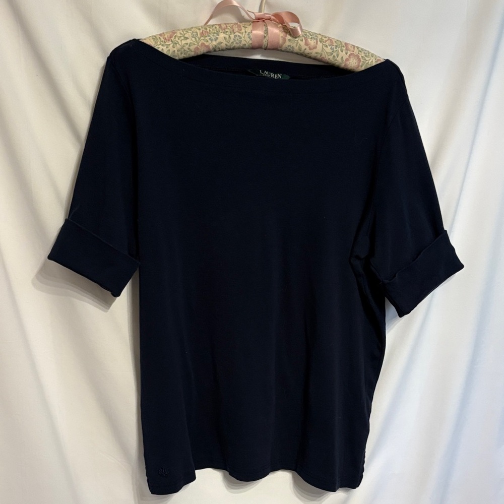 Lauren Ralph Lauren Nautical Midnight Blue Short Sleeve Tee SZ 1X/TG